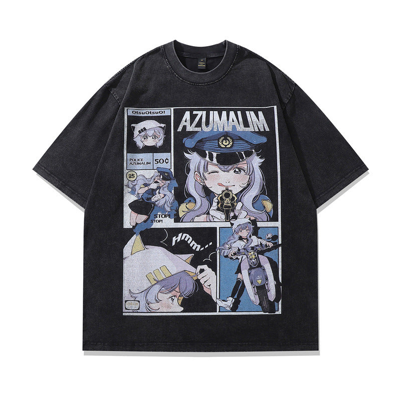 Multi-Style Vintage Washed Anime T-Shirt – Loose Fit Retro Streetwear