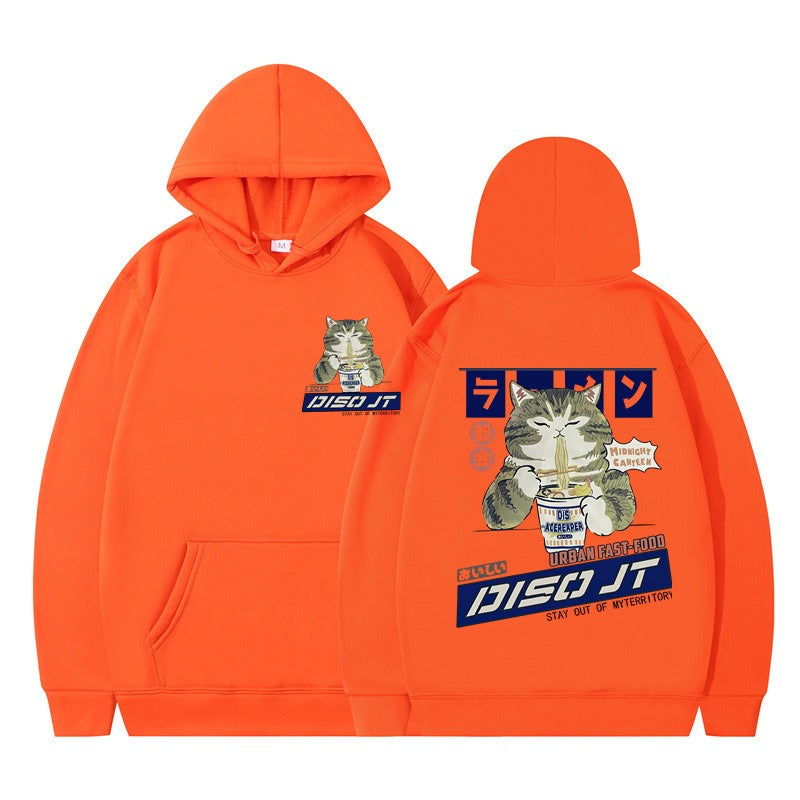 Cozy Noodle Cat Anime Hoodie – Funny Graphic Pullover for Fall & Winter