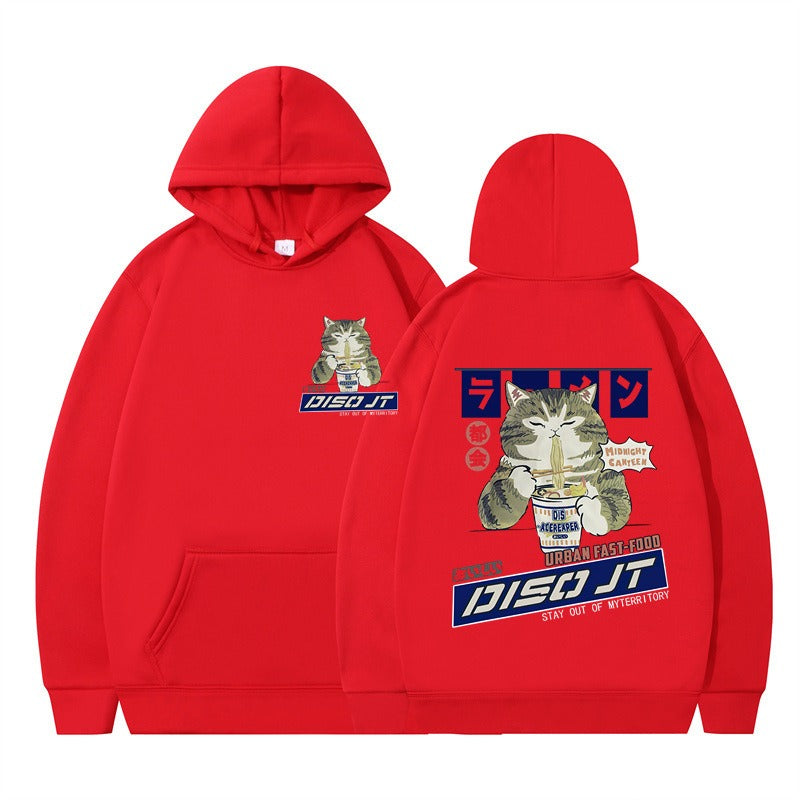 Cozy Noodle Cat Anime Hoodie – Funny Graphic Pullover for Fall & Winter