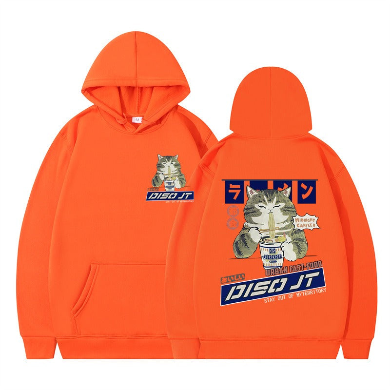 Cozy Noodle Cat Anime Hoodie – Funny Graphic Pullover for Fall & Winter
