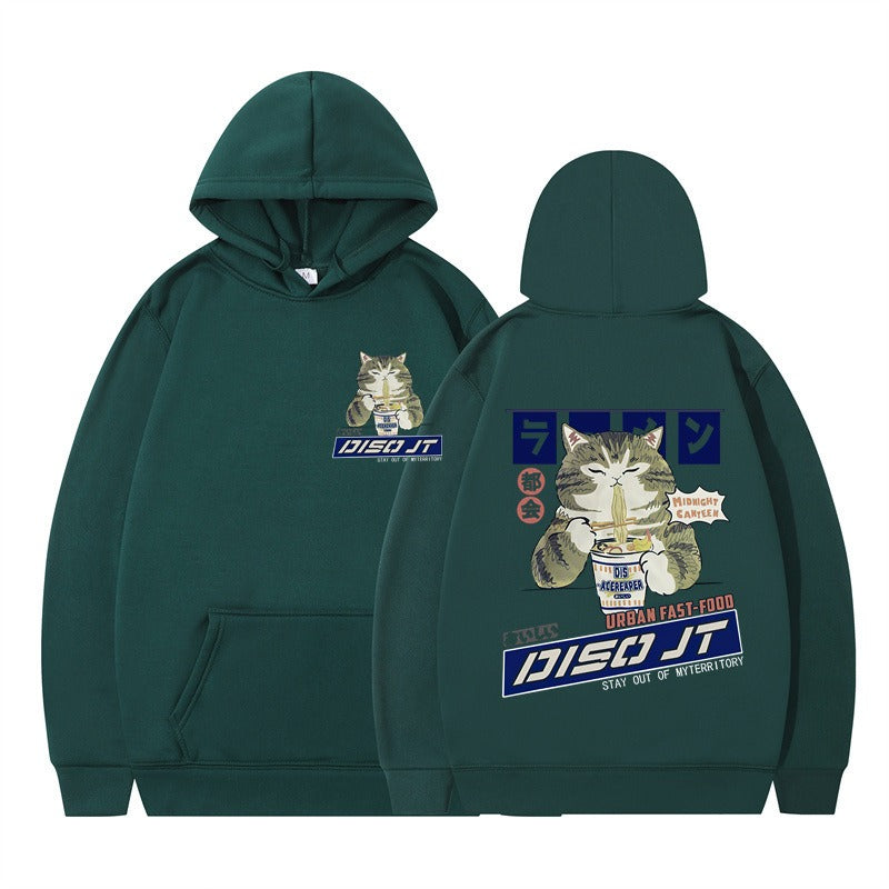 Cozy Noodle Cat Anime Hoodie – Funny Graphic Pullover for Fall & Winter