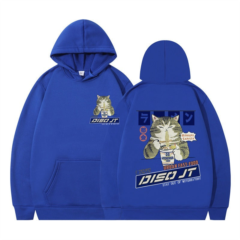 Cozy Noodle Cat Anime Hoodie – Funny Graphic Pullover for Fall & Winter