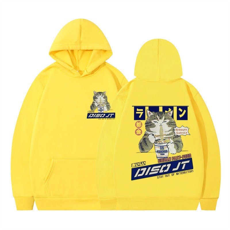 Cozy Noodle Cat Anime Hoodie – Funny Graphic Pullover for Fall & Winter