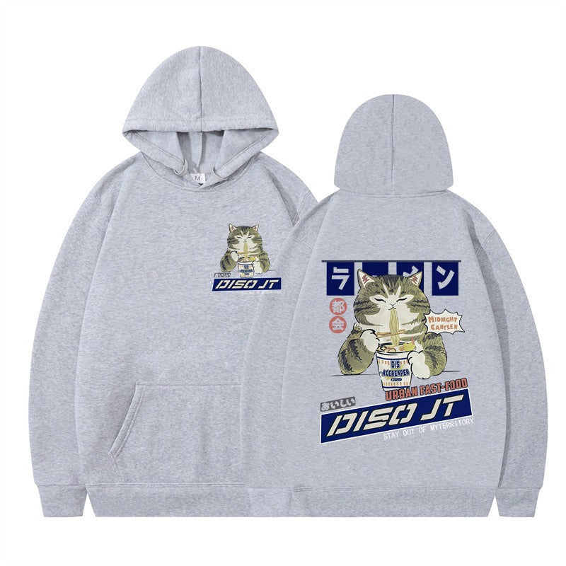 Cozy Noodle Cat Anime Hoodie – Funny Graphic Pullover for Fall & Winter
