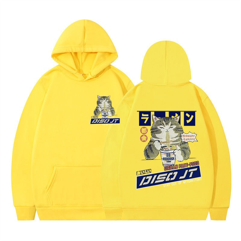 Cozy Noodle Cat Anime Hoodie – Funny Graphic Pullover for Fall & Winter