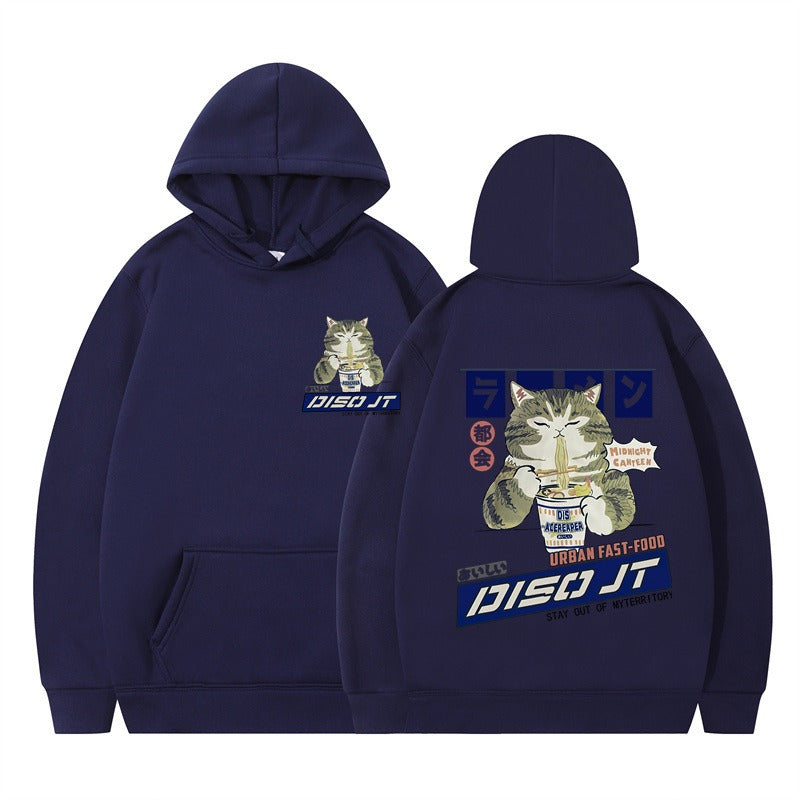 Cozy Noodle Cat Anime Hoodie – Funny Graphic Pullover for Fall & Winter