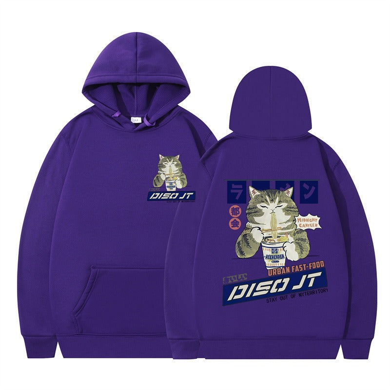 Cozy Noodle Cat Anime Hoodie – Funny Graphic Pullover for Fall & Winter
