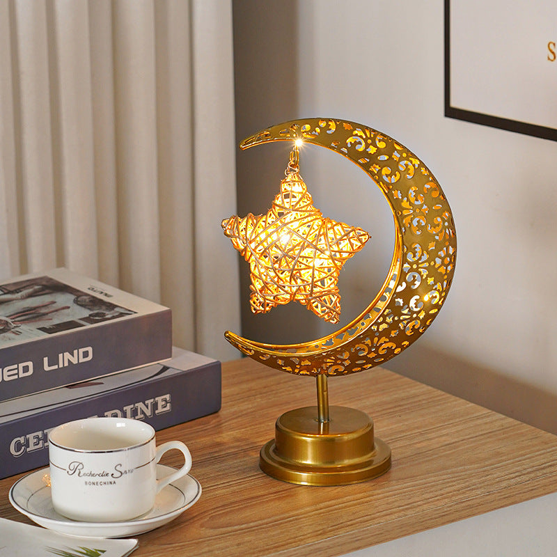 MoonGlow Iron Frame LED Moon & Star Lamp – Warm White Desk & Decor Light
