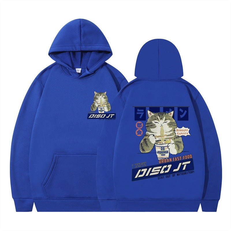 Cozy Noodle Cat Anime Hoodie – Funny Graphic Pullover for Fall & Winter