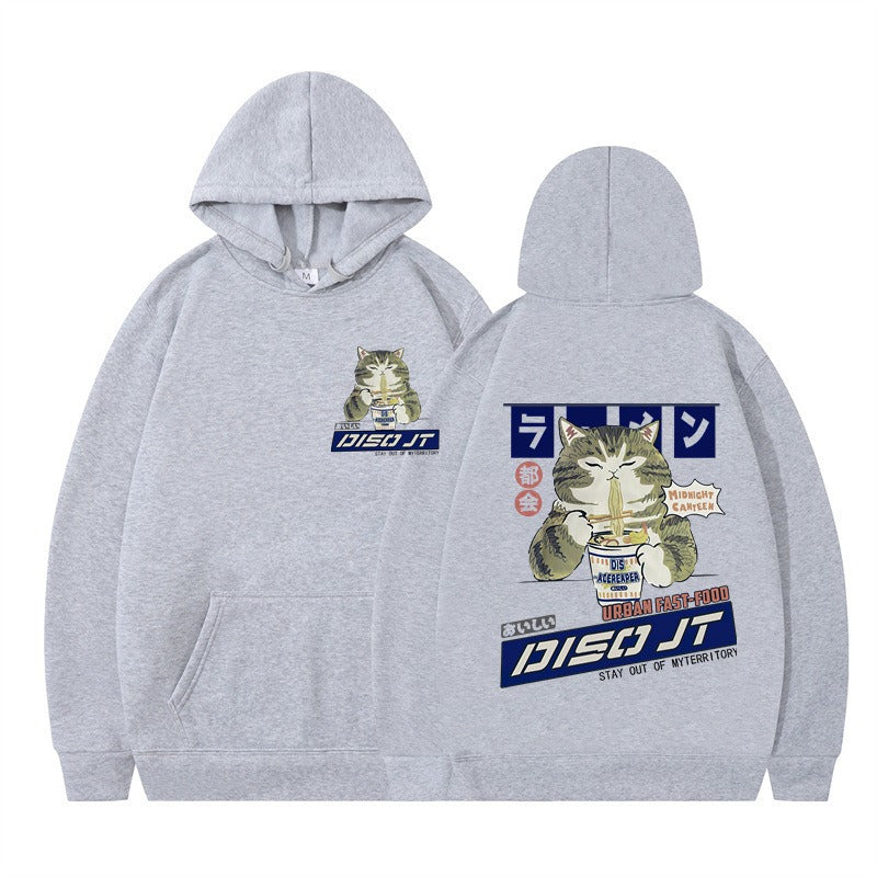 Cozy Noodle Cat Anime Hoodie – Funny Graphic Pullover for Fall & Winter