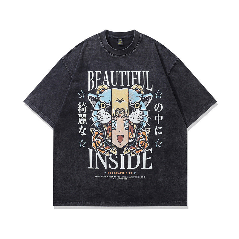 Multi-Style Vintage Washed Anime T-Shirt – Loose Fit Retro Streetwear