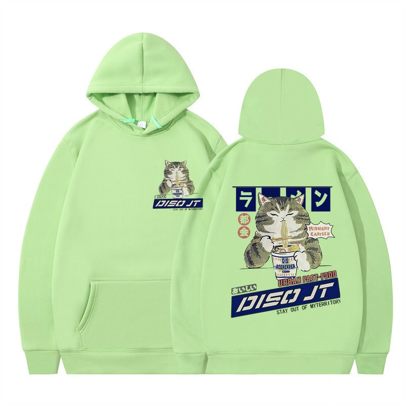 Cozy Noodle Cat Anime Hoodie – Funny Graphic Pullover for Fall & Winter