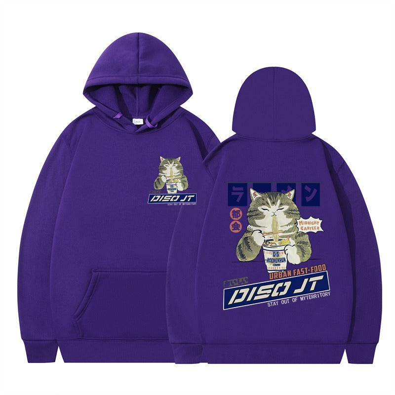 Cozy Noodle Cat Anime Hoodie – Funny Graphic Pullover for Fall & Winter
