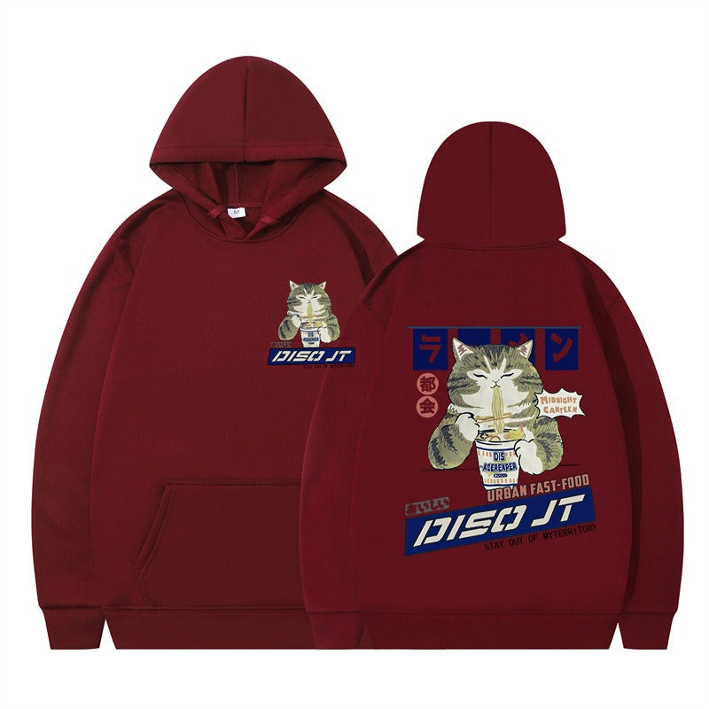 Cozy Noodle Cat Anime Hoodie – Funny Graphic Pullover for Fall & Winter