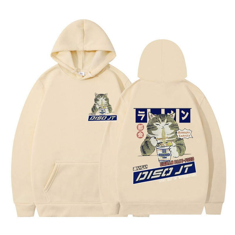 Cozy Noodle Cat Anime Hoodie – Funny Graphic Pullover for Fall & Winter