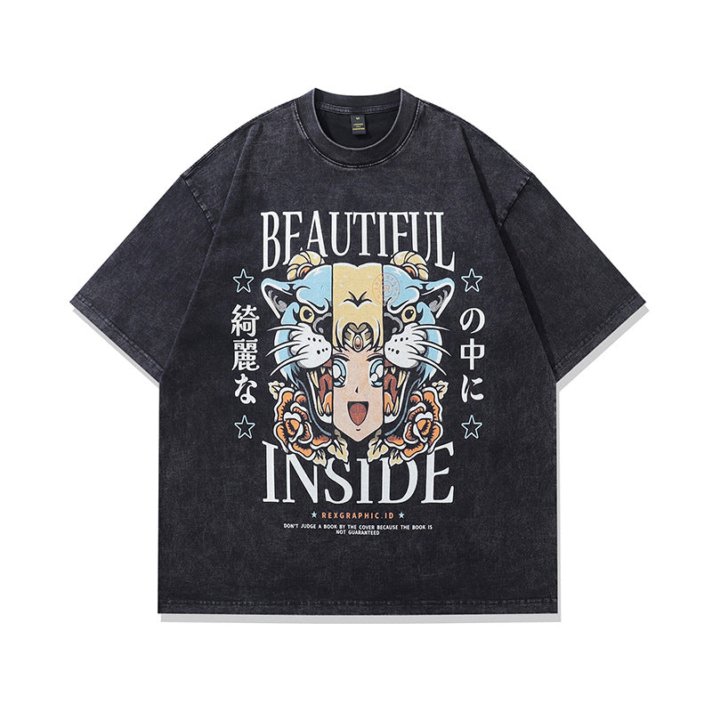 Japanese Anime Print Oversized T-Shirt – Unisex Streetwear Cotton Tee