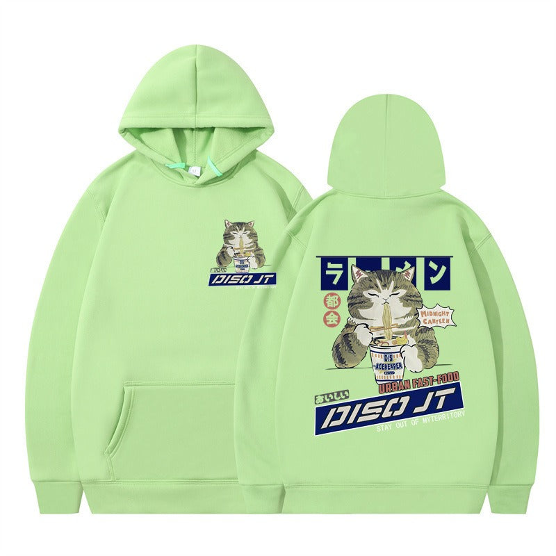 Cozy Noodle Cat Anime Hoodie – Funny Graphic Pullover for Fall & Winter