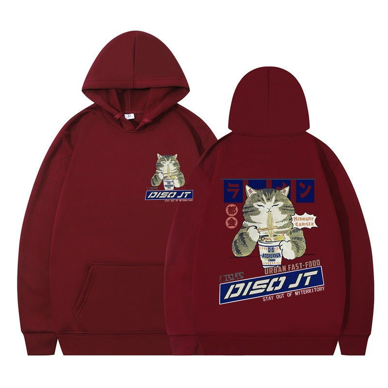 Cozy Noodle Cat Anime Hoodie – Funny Graphic Pullover for Fall & Winter