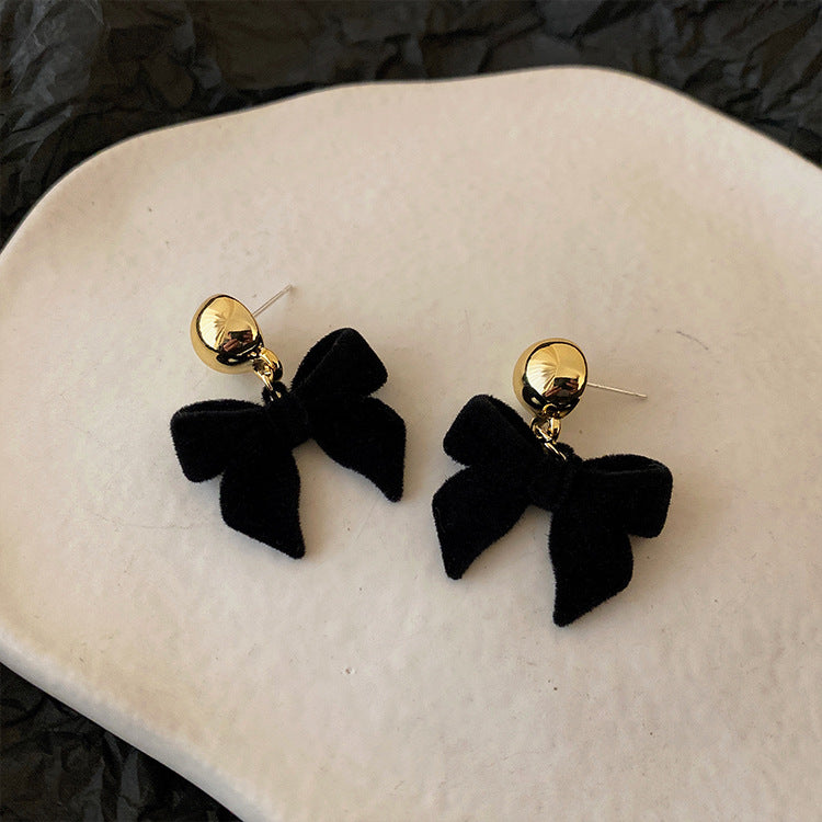 French Retro Plush Bow Earrings