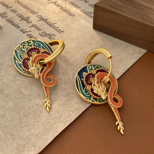 Retro Palace Dragon Earrings – National Style Copper Jewelry for Women