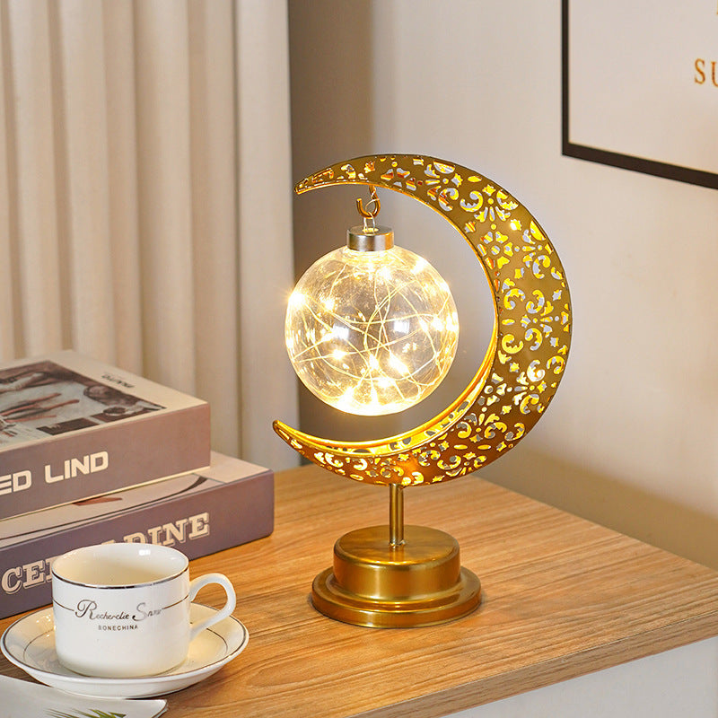 MoonGlow Iron Frame LED Moon & Star Lamp – Warm White Desk & Decor Light