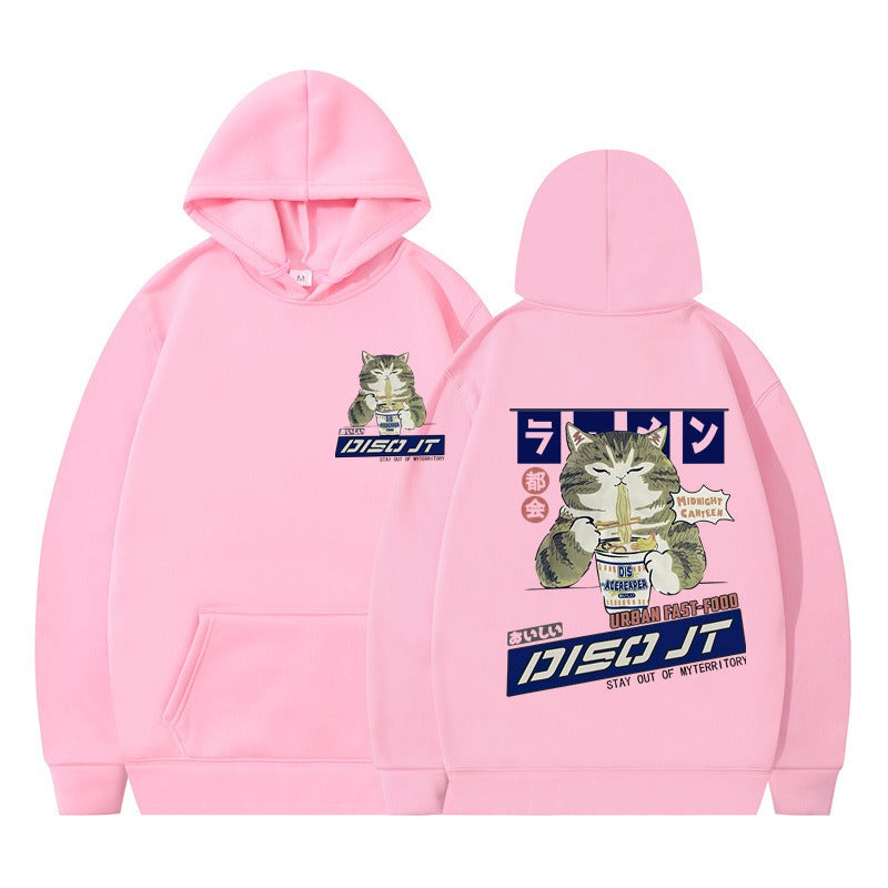 Cozy Noodle Cat Anime Hoodie – Funny Graphic Pullover for Fall & Winter