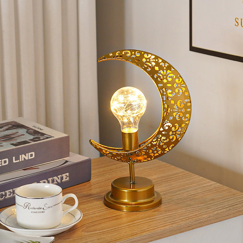 MoonGlow Iron Frame LED Moon & Star Lamp – Warm White Desk & Decor Light