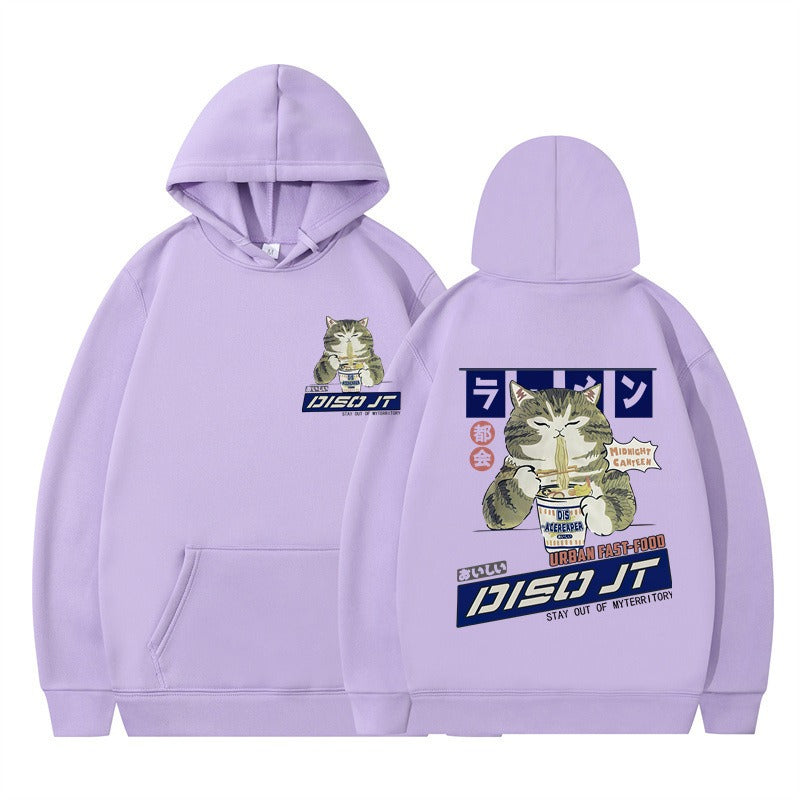 Cozy Noodle Cat Anime Hoodie – Funny Graphic Pullover for Fall & Winter