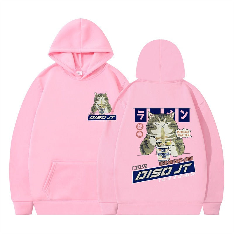 Cozy Noodle Cat Anime Hoodie – Funny Graphic Pullover for Fall & Winter