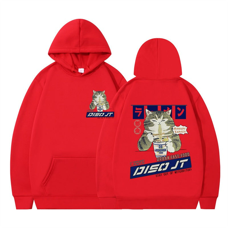 Cozy Noodle Cat Anime Hoodie – Funny Graphic Pullover for Fall & Winter