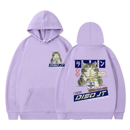 Cozy Noodle Cat Anime Hoodie – Funny Graphic Pullover for Fall & Winter