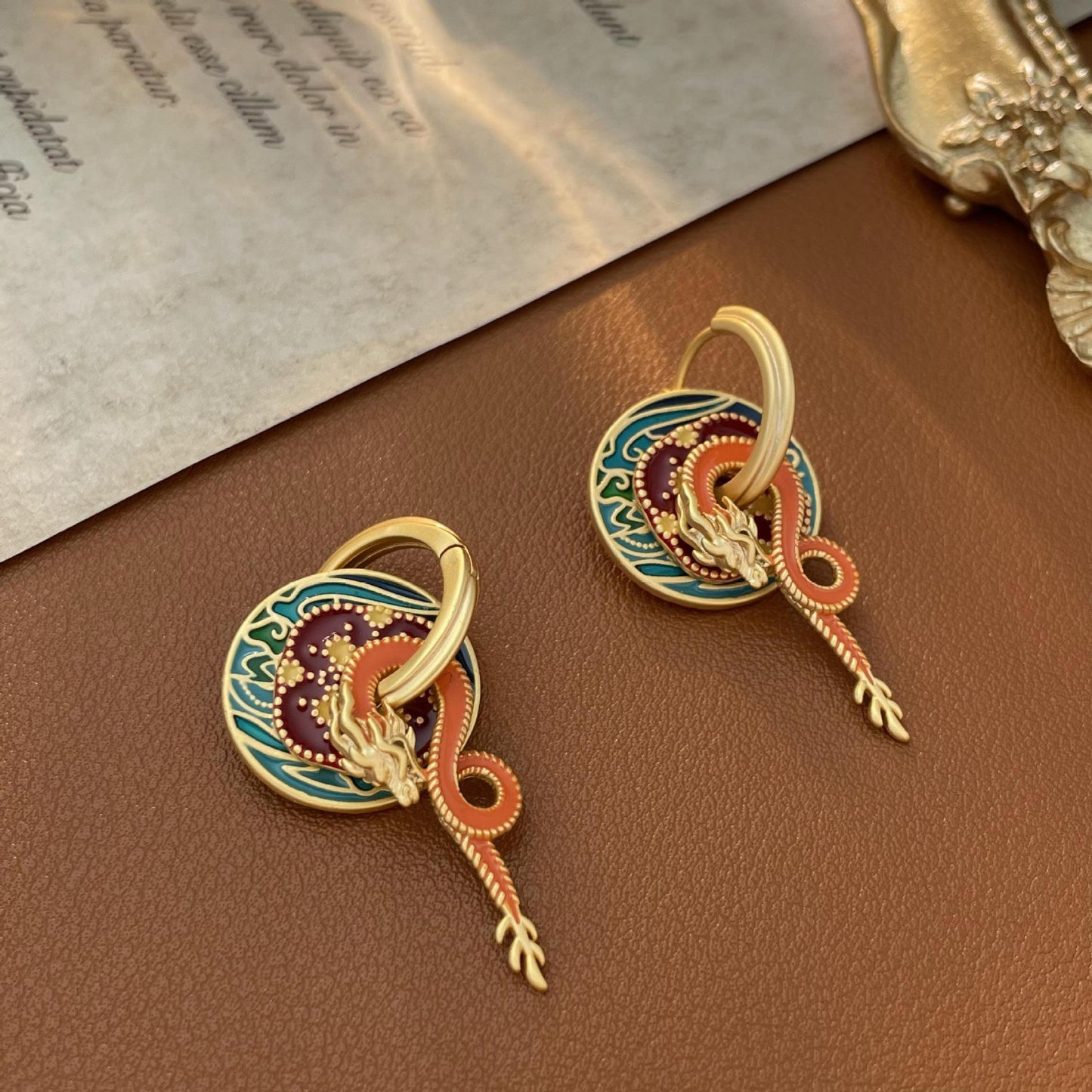 Retro Palace Dragon Earrings – National Style Copper Jewelry for Women