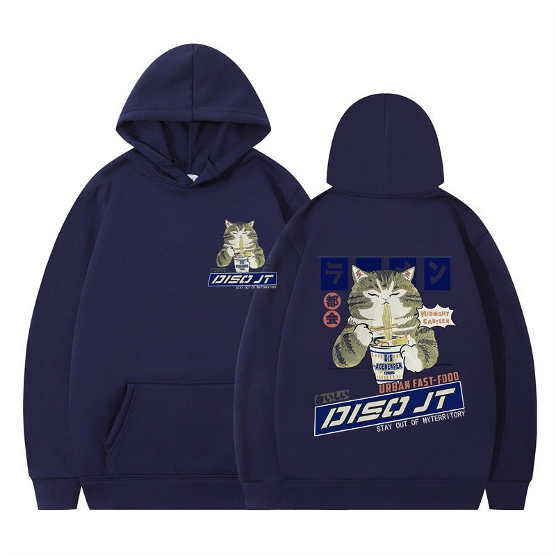 Cozy Noodle Cat Anime Hoodie – Funny Graphic Pullover for Fall & Winter