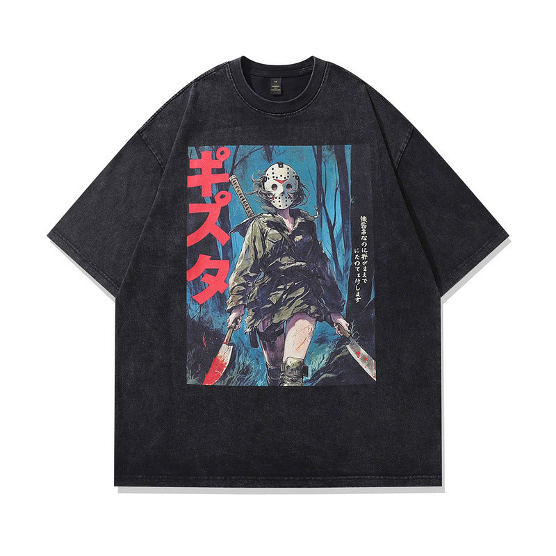 Multi-Style Vintage Washed Anime T-Shirt – Loose Fit Retro Streetwear