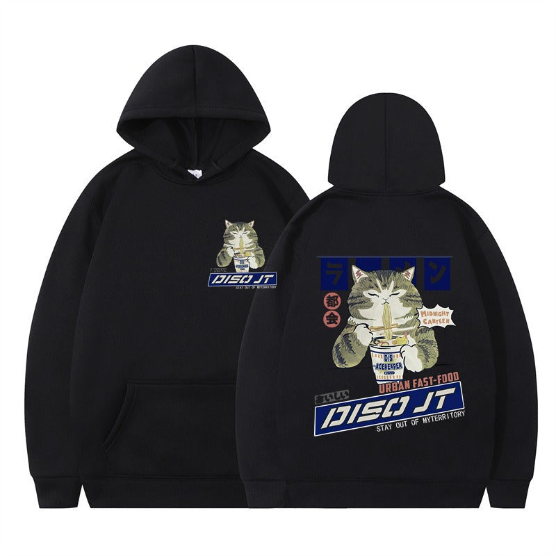 Cozy Noodle Cat Anime Hoodie – Funny Graphic Pullover for Fall & Winter