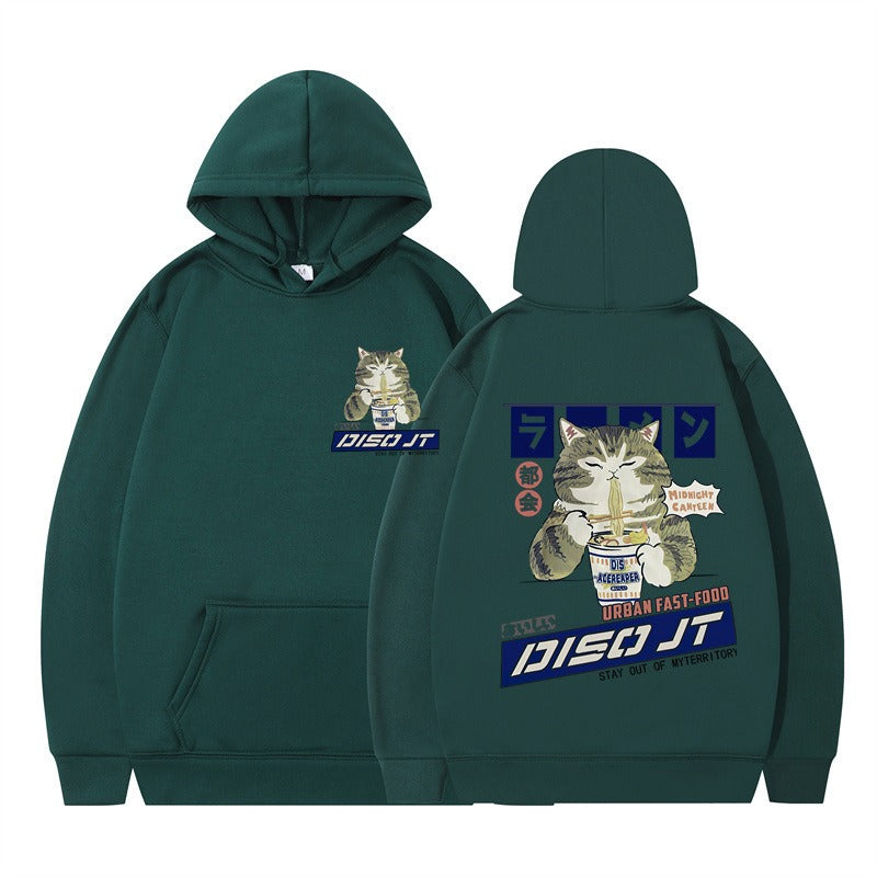 Cozy Noodle Cat Anime Hoodie – Funny Graphic Pullover for Fall & Winter