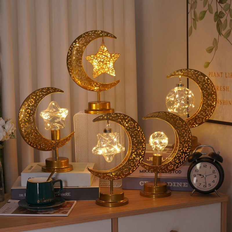MoonGlow Iron Frame LED Moon & Star Lamp – Warm White Desk & Decor Light