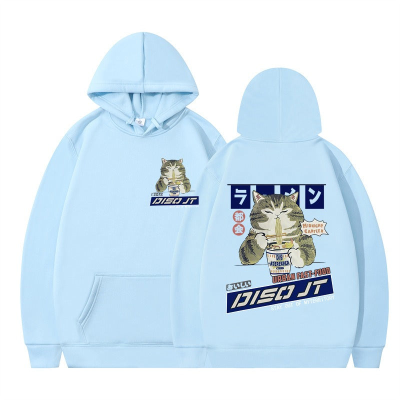 Cozy Noodle Cat Anime Hoodie – Funny Graphic Pullover for Fall & Winter
